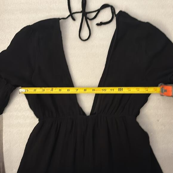 FAVLUX Black V-Neck Babydoll Mini Dress S Boho Costal Cowgirl Festival Indie LBD - Picture 7 of 11